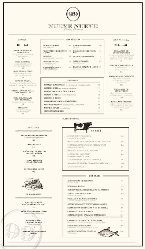 Nueve Nueve  Mexico City, Mexico         DESIGNED BY ALEJANDRA ASTIAZARÁN Bistro Menu, Menu Design Inspiration, Restaurant Identity, Coffee Shop Menu, Menue Design, Menu Layout, Menu Inspiration, Restaurant Menu Design, Menu Board