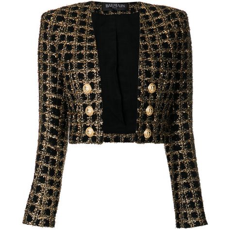 Balmain button-embellished jacket ($2,977) ❤ liked on Polyvore featuring outerwear, jackets, black, balmain jacket, embellished jacket, tailored jacket, long jacket and balmain Cropped Tweed Blazer, Balmain Tweed, Jackets Cropped, Balmain Style, Balmain Jacket, Cropped Jackets, Urban Apparel, Tweed Jackets, Checkered Jacket