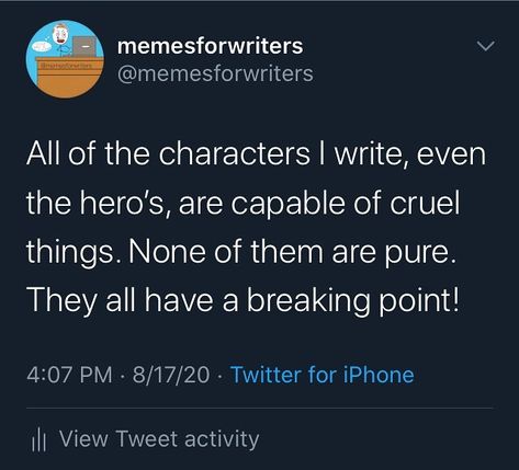 Writing Meme Account on Instagram: “What are your opinions on morally grey characters and characters of this nature?  . . . Follow @memesforwriters for more content like this!…” Morally Gray Characters, Writing Morally Grey Characters, Morally Grey Character, Grey Character, Writing Hacks, Morally Grey, Character Prompts, Writing Boards, Character Quotes