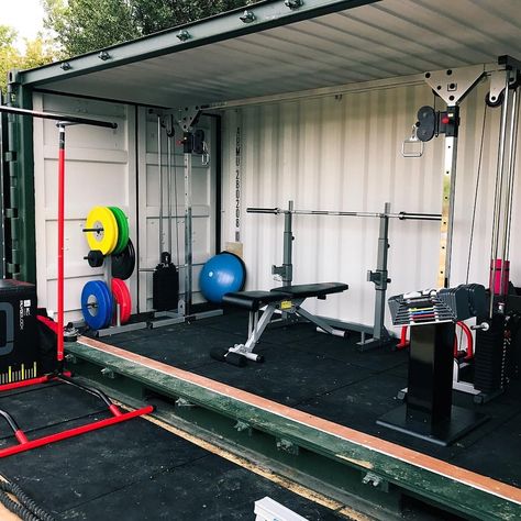 Shipping Container Gym, Container Gym, Garage Pool House, Outdoor Home Gym, Home Made Gym, Backyard Gym, Home Gym Design Garage, Container Conversions, Used Shipping Containers