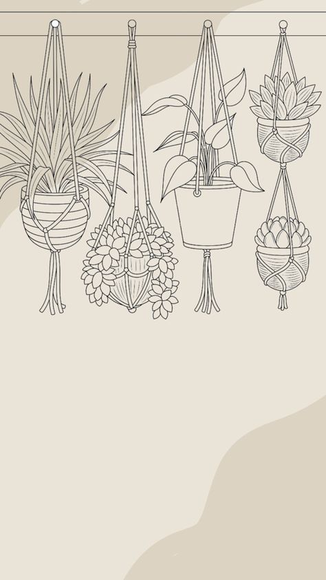 Hanging Plants Sketch, Boho Outline Drawing, Plant Pots Drawing, Hanging Plants Doodle, Minimal Plant Drawing, Embroidery Hanging Plants, Potted Plants Tattoo, House Plant Tattoo Simple, Hanging Plant Sketch