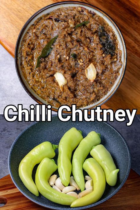 Green Chilli Chutney Recipe | Chilli Garlic Chatni | Green Pepper Chutney with step-by-step photo and video recipe. Chutney or spicy dip recipes are perhaps one of the most important and essential dishes in Indian cuisine. It has myriad usages and ranges from breakfast, lunch, dinner, snacks and even chaat recipes. Some of these chutneys are purpose and some are generic chutney. One such easy and simple multipurpose chutney recipe is Green Chilli Chutney Recipe made with fresh green chillies. Green Chilli Chutney Recipe, Green Chilli Recipes, Spicy Dip Recipes, Chilli Chutney Recipes, Pepper Chutney, Chilli Chutney, Spicy Dip, Spicy Snacks Recipes, Dinner Snacks