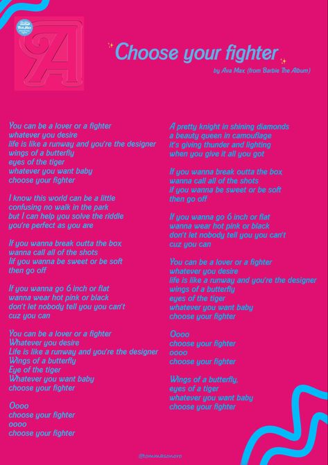 Lyrics of the song from the motion picture “Barbie” Thunder And Lighting, Choose Your Fighter, Ava Max, Beauty Queens, Butterfly Wings, Motion Picture, Art Project, The Song, Verses