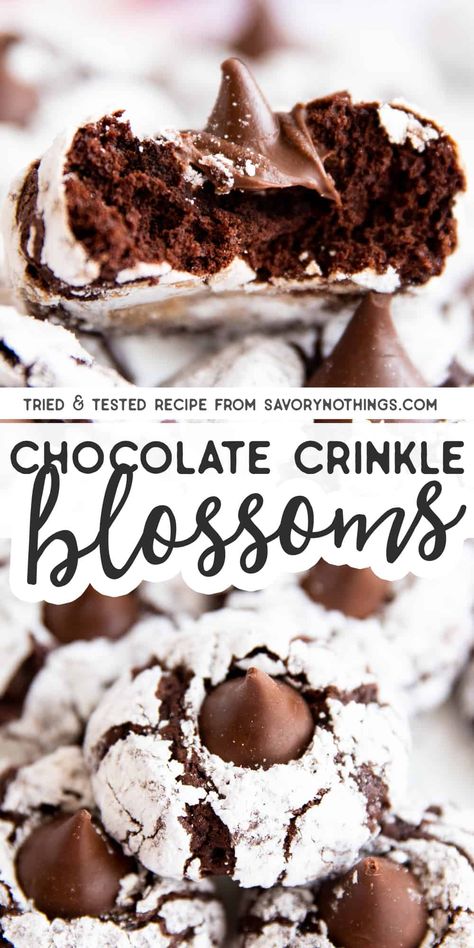 Chocolate Crinkle Cookies With Kisses, Sugary Desserts, Quick Party Desserts, Hot Fudge Cake, Hot Chocolate Fudge, Chocolate Crinkle, Blossom Cookies, Chocolate Crinkle Cookies, Italian Holiday