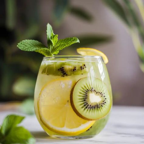 Kiwi Lemon Mocktail Kiwi Mocktail, Lemon Mocktail, Mocktail Recipe, Non Alcoholic Drinks, Non Alcoholic, Mocktails, Mojito, Kiwi, Alcoholic Drinks