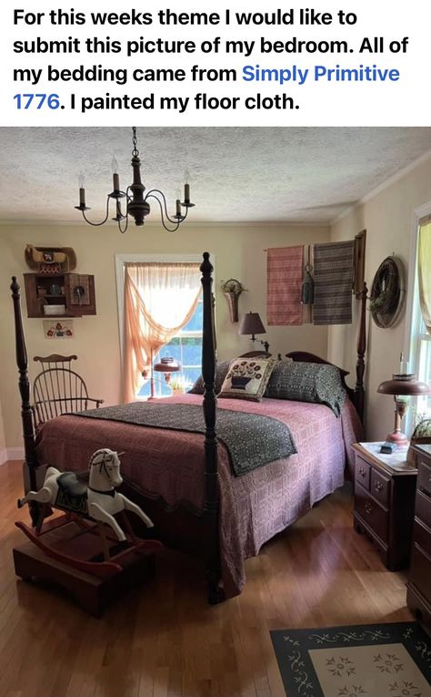 American Colonial Bedroom, Primitive Bedroom Ideas, Colonial Bedrooms, Colonial Bedroom, 1800s Home, Country Bedroom Decor, Primitive Bedroom, Primitive Living Room, Style Coffee Table