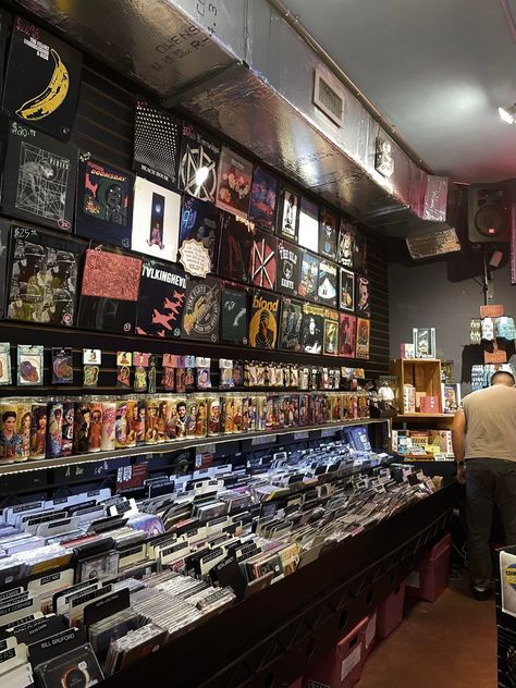 punk rock cds dvds vinyls record store grunge Punk Record Store, Record Store Aesthetic Grunge, Punk Store, Punk Rock Aesthetic, Bill Bruford, Garage Punk, Metal Store, Vinyl Record Store, Rock Aesthetic