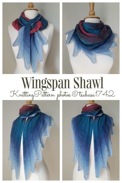 Wingspan Shawl Pattern Free, Knitting Ideas Creative, Knitting Inspiration Creative, Fantasy Knitting, Unique Knitting Projects, Wingspan Shawl, Wing Shawl, Scarf Knit Pattern, Knit Shawl Pattern