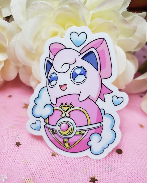 Cuteness overload, with a side of sleep. . . . Art by bidooftrainer . . . #pokemonstickers #kawaiistickers #cutestickers #stickercollector #animestickers #stickers #stickershop #stickerartist #stickerobsessed #stickerlover #stickercommunity #vinylstickers #stickerart #jigglypuff Japan Animated, Kawaii Water Bottle, Fairy Mug, Pink Monster, Sticker Cartoon, Monster Stickers, Trash Polka Tattoo, Witch Tattoo, Pokemon Stickers