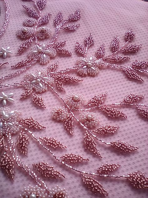 Customised Lehenga, Emblem Embroidery, Simple Hand Embroidery Patterns, Hand Beaded Embroidery, Simple Embroidery Designs, Diy Embroidery Designs, Beads Work, Bead Embroidery Tutorial, Couture Embroidery