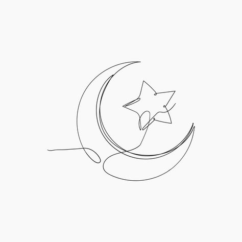 Moon Line Art Drawings, Moon Single Line Tattoo, Crescent Moon Line Art, Single Line Moon Tattoo, Stella Luna Tattoo, One Line Moon Tattoo, Moon Star Drawing, Drawing Moon And Stars, Moon Line Art Tattoo