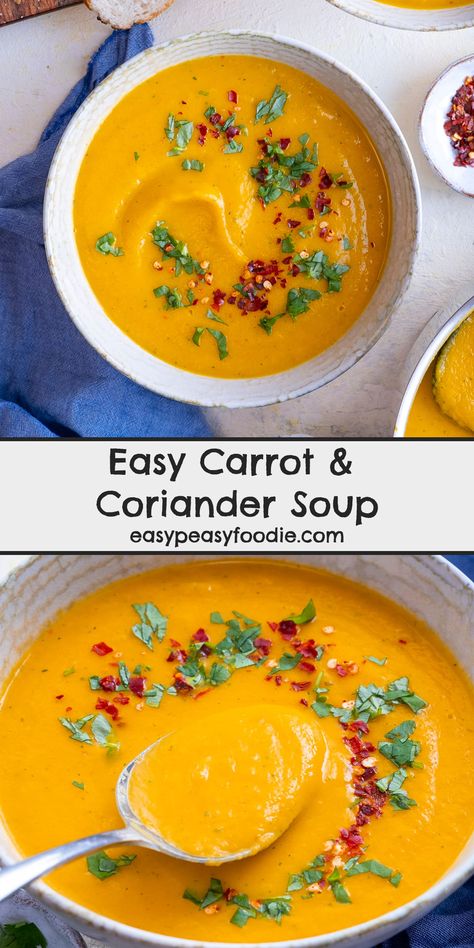 Carrot Coriander Soup, Carrot And Coriander Soup Recipe, Carrot And Coriander Soup, Coriander Soup, Hearty Food, Easy Peasy Recipes, Soup Maker, Ninja Recipes, Leek Soup