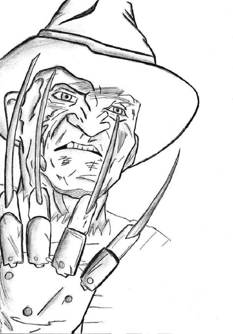 Horror Coloring Pages Free Printable, Freddy Drawing, Freddy Krueger Drawing, Freddy Krueger Tattoo, Horror Coloring Pages, Gloves Drawing, Drawing Printable, Monster Coloring Pages, Coloring Pages Free Printable