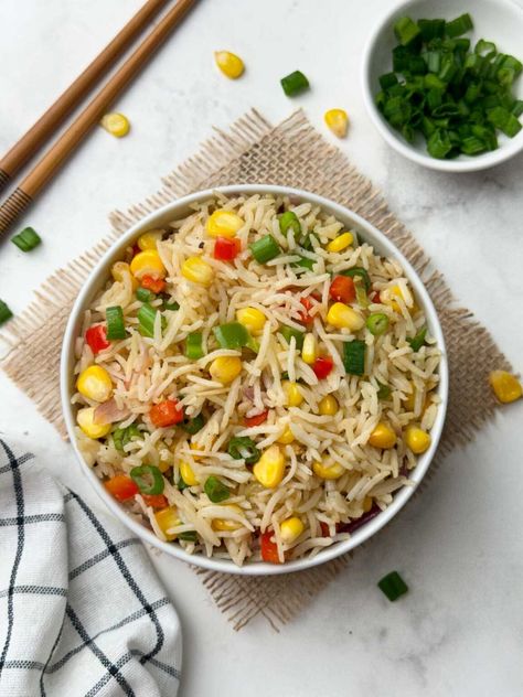 Corn Fried Rice Recipe Indian Fried Rice, Corn Fried Rice, Corn Fried, Stir Fried Rice, Mushroom Fried Rice, Rice Meals, Sweet Corn Recipes, Corn Rice, Sweet Corn Soup