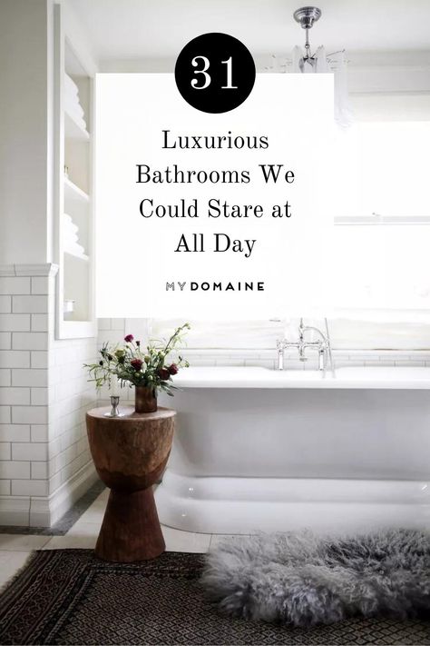 We'll admit, sometimes we're extra and having a fancy or luxurious bathroom is what we really want. From eye-catching chandeliers to spa-like tubs, here are 31 luxurious bathrooms that we find inspiring. Toilet Paper Organization, Organize Small Bathroom, Small Bathrooms Decor, Spa Style Bathroom Ideas, Spa Bathroom Ideas Master Bath, White Spa Bathroom, Cloakroom Toilet Ideas, Bathroom Ideas Master Bath, Small Spa Bathroom