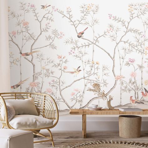 Chinoiserie Living Room, September Garden, Chinoiserie Mural, Magnolia Paint, Blush Walls, Chinese Wallpaper, Chinoiserie Design, Smile Everyday, Tropical Wallpaper