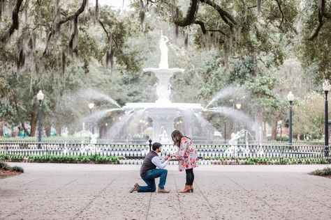 Savannah Engagement Photos, Best Places To Propose, Historic Savannah, Forsyth Park, Proposal Photography, Most Romantic Places, Savannah Wedding, Surprise Proposal, Georgia Wedding