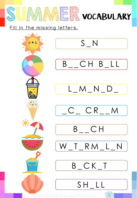 Summer Worksheets For 2nd Grade, Summer Vocabulary Worksheet, Summer Vocabulary For Kids, Summer Holidays Worksheet, Summer Worksheets For Kids, Summer Vocabulary, Summer Homework, Summer Bingo, Worksheets For Class 1