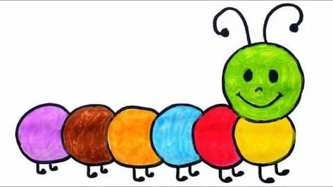 Caterpillar Drawing, Caterpillar Art, Drawing Pictures For Kids, Nursery Drawings, Hand Art Kids, Art Kits For Kids, Easy Art For Kids, Easy Drawings For Beginners, Drawing Lessons For Kids