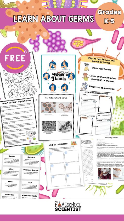 Teaching kids about germs and the immune system is easy with this ready-to-use printable. Your children will learn what germs are, how our body fights off bad viruses and bacteria. Includes hands-on activities, informational write-ups, journaling, vocabulary flashcards and vocabulary activities. Use with multiple grades levels. Germs Activities, Science Vocabulary, Teach Abroad, Health And Fitness Magazine, Healthy Diet Tips, Vocabulary Activities, Fitness Advice, Health Magazine, Good Health Tips