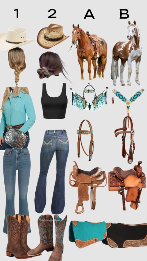 #countryfit #horse #rodeo #western #country Horse Riding Outfit Western, Western Horse Tack Turquoise, Western Riding Clothes, Horse Riding Gear, Horse Rodeo, Horse Markings, Horse Riding Outfit, Horse Riding Clothes, Rodeo Horses