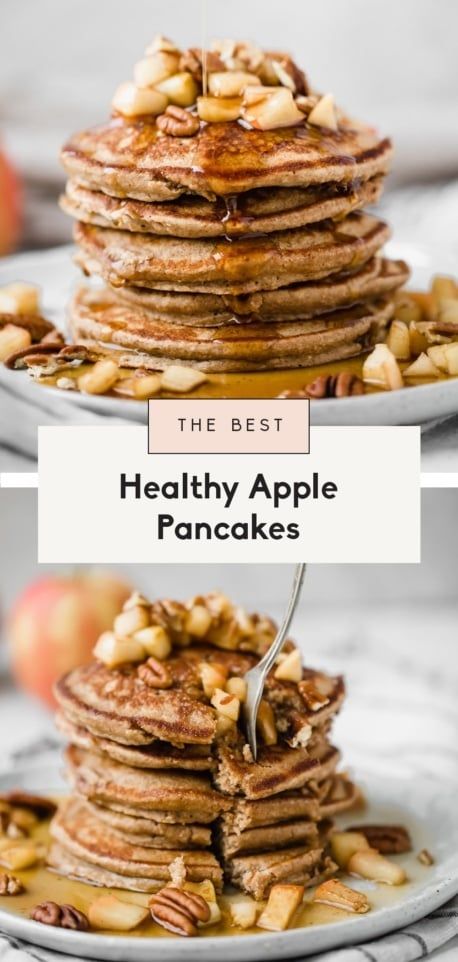 Healthy apple pancakes made right in the blender! These fluffy gluten free apple pancakes are made with oats, applesauce, a touch of maple syrup and cinnamon for the most delicious healthy breakfast perfect for toddlers, kids and adults. #pancakes #apples #applerecipe #fallfood #healthybreakfast #breakfastrecipe #kidfriendly Healthy Apple Pancakes, Pancake Recipe Almond Milk, Apple Oat Pancakes, Gluten Free Protein Pancakes, Apple Pancake Recipe, Delicious Healthy Breakfast, Peanut Butter Pancakes, Gluten Free Apple, Yummy Healthy Breakfast