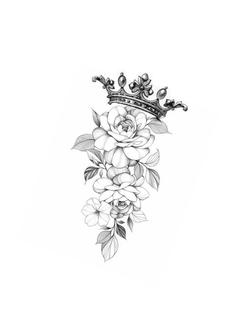 Crown Roses Tattoo, Tattoos With Crowns For Women, Crown Tattoo With Flowers, Flower Crown Tattoo Ideas, Crown And Flower Tattoo, Crown And Flowers Tattoo, Crown Rose Tattoo, Crown Flower Tattoo, Crown And Roses Tattoo