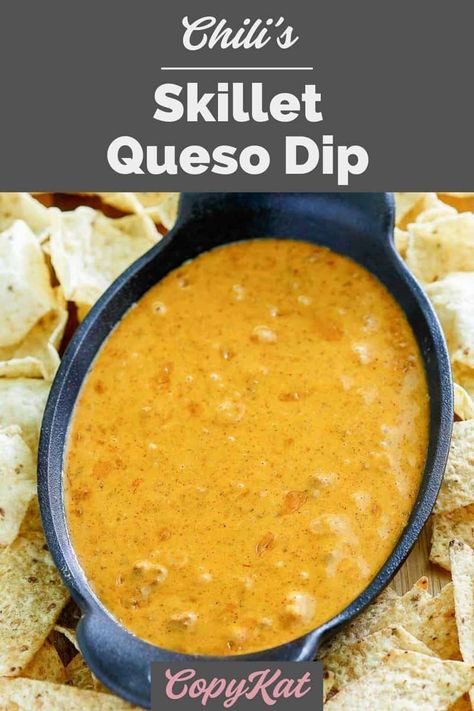 Copycat Chilis Queso, Skillet Queso Recipe, Chilis Queso, Skillet Queso Dip, Queso Recipe Easy, Chili Queso Dip, Skillet Queso, Chili Queso, Chilis Copycat Recipes