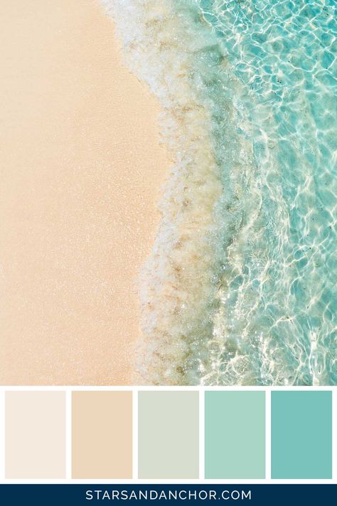 These Are the Perfect Beach Color Palettes, and Here’s How You Can Use Them - Stars & Anchor Spa Color Palette Spas Colour Schemes, Beach Wedding Color Palette, Beach Color Palette, Beach Palette, Beach Wedding Colors Schemes, Vibe Bathroom, Paint Curtains, Coastal Color Scheme, Beachy Color Palette