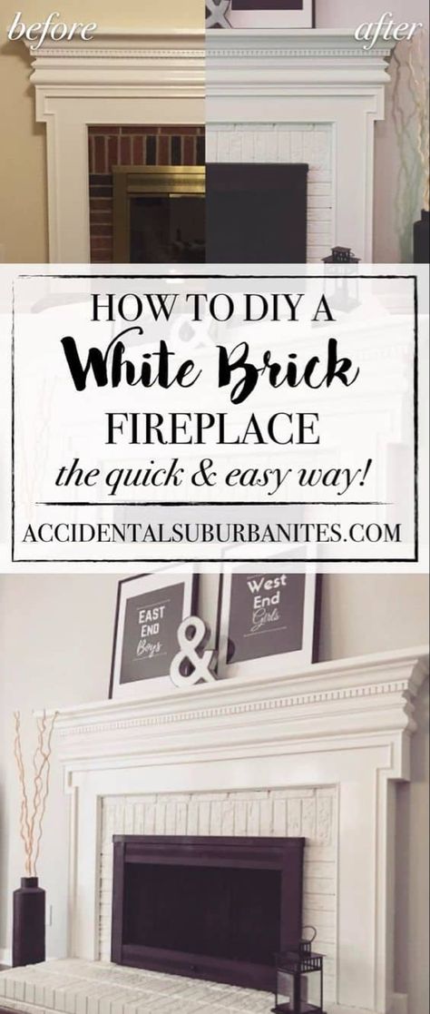 Painting A Brick Fireplace, Brick Fireplace Remodel, Painted Fireplace Mantels, Farmhouse Brick, White Fireplace Mantels, White Wash Fireplace, White Wash Brick Fireplace, Farmhouse Fireplace Mantels, White Brick Fireplace