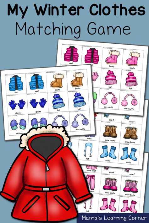 This FREE Winter Matching Game printable from Mama's Learning Corner can be used for more than a preschooler! This game includes activit Games For Preschoolers, Winter Theme Preschool, Winter Unit, Clothes Matching, Clothing Themes, Winter Classroom, Match Game, Creative Curriculum, Winter Preschool