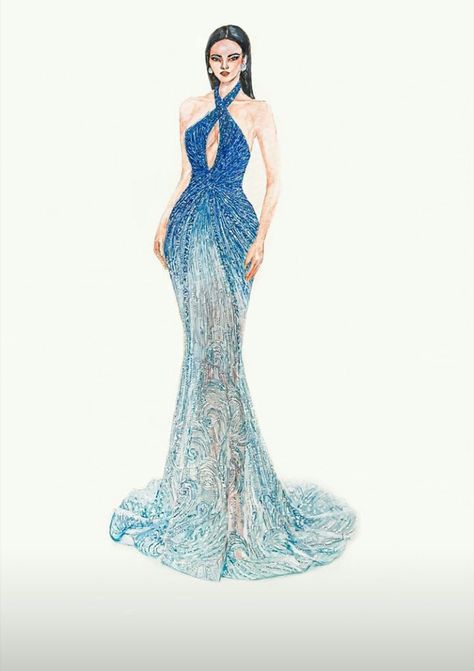 Mermaid Gown Illustration, Fashion Sketches Dresses Gowns, Necktie Outfits For Women, Gown Illustration, Star Fancy Dress, Western Party Wear, Cute Asian Fashion, Fashion Illustration Collage, Fashion Design Books