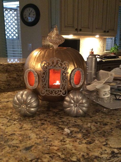 Cinderella Pumpkin Carriage Cinderella Pumpkin Carving, Carriage Pumpkin, Story Book Pumpkin, Cinderella Pumpkin Carriage, Pumpkin Patterns, Pumpkin Decorating Contest, Disney Pumpkin, Cinderella Pumpkin, Pumpkin Contest