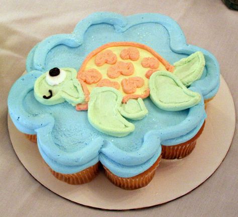 Turtle Cupcake Cake, Sea Turtle Cupcakes, Sea Turtle Cake, Adorable Cupcakes, Pull Apart Cupcake, Turtle Cupcakes, Turtle Theme, Pull Apart Cupcake Cake, Turtle Time