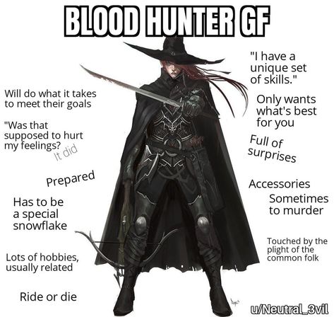 Dragon Girlfriend, Skyrim Builds, Gf Types, Gaming Humor, Type Chart, Gf Memes, Type Of Girlfriend, Blood Hunter, Bloodborne Art