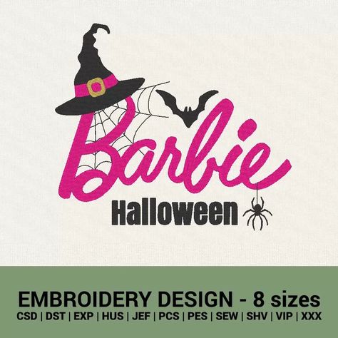 Barbie Halloween logo machine embroidery design download Spooky Barbie Party, Spooky Barbie, Barbie Drawings, Halloween Barbie, Pink Witch, Cruise Attire, Cricut Disney, Barbie Party Decorations, Halloween Logo