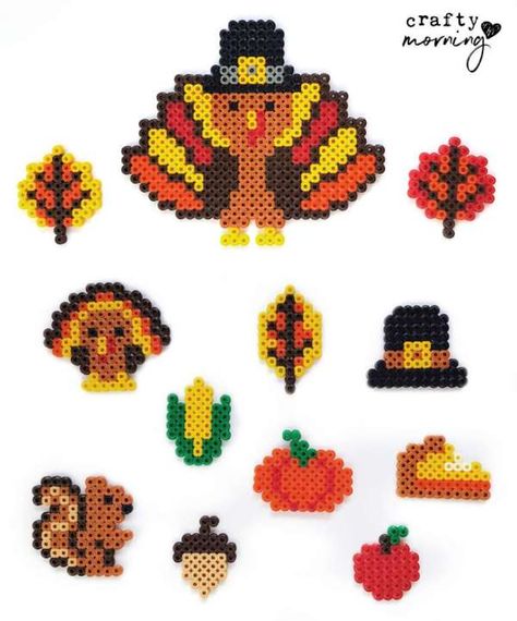 Fun Thanksgiving Perler Bead Patterns – Lesson Plans Pearler Bead Patterns Thanksgiving, Perler Bead Fall Leaves, Perler Bead Turkey, Fall Melty Beads, Perler Bead Wreath Pattern, Perler Beads Thanksgiving, Fall Perler Bead Designs, Fall Perler Bead Patterns Small, Perler Bead Patterns Thanksgiving