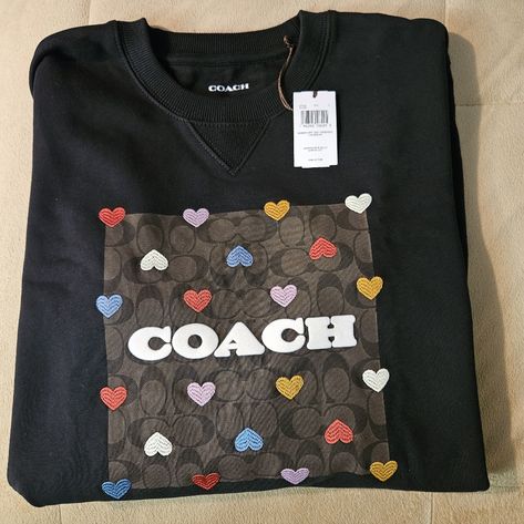 Womans Coach Heart Print Sweatshirt New Coach Sweater, Dinosaur Sweater, Unicorn Sweater, Coach Boots, Coach New York, Sweater Trends, Pink Crewneck, Merino Wool Sweater, Cashmere Wool