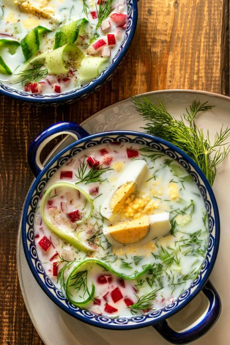 Polonist | Polish Recipes, Food & Stories. Cucumber Soup Cold, Cold Cucumber Soup, Polish Soup, Pickle Brine, Cold Soup Recipes, Cucumber Soup, Dill Recipes, Chilled Soup, Summer Soup