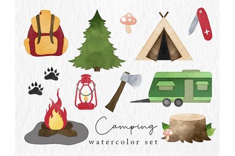 Vacation Drawing, Camping Watercolor, Trailer Caravan, Camping Png, Honey Design, Watercolor Elements, Tent Trailer, Watercolor Clipart, Etsy Account