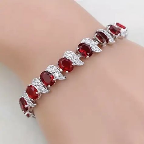 Temu | Explore the Latest Clothing, Beauty, Home, Jewelry & More Ruby Jewelry Necklaces, Red Topaz, Synthetic Diamond, Ruby Bracelet, Emerald Bracelet, Radiant Cut Diamond, Red Jewelry, Ruby Jewelry, Silver Charm Bracelet