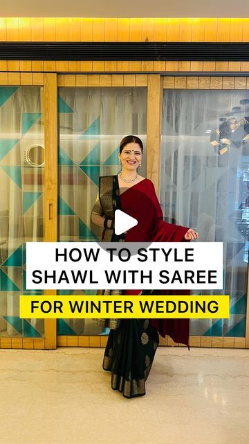 How To Wear Saree In Winter Wedding, Winter Saree Look With Shawl, Saree And Shawl Style, Dupatta And Shawl Together, Sarees With Shawls, Winter Wear With Saree, Winter Wedding Saree Look, Shawl On Saree, Saree With Shawl Look