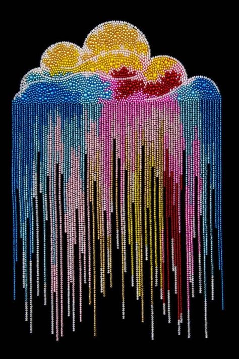 Embroidery With Beads, Diy Clouds, Abstract Embroidery, Diy Bead Embroidery, Diy Embroidery Kit, Bead Embroidery Patterns, Beaded Cross Stitch, Rainbow Cloud, Beaded Cross