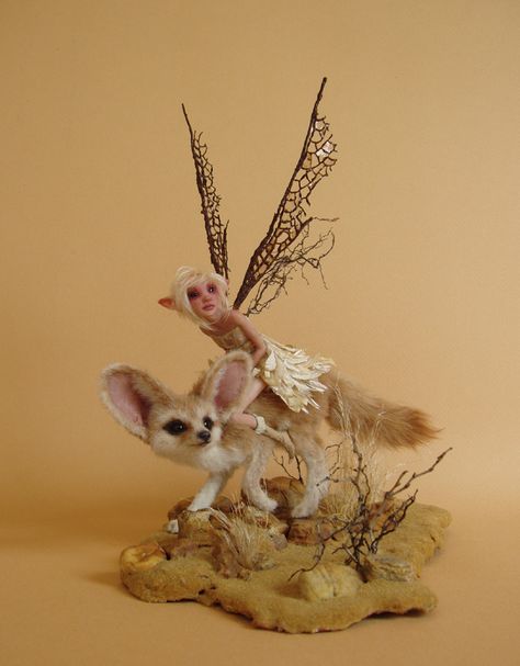 Desert Dwellers (Desert Fox and Fairy Sculpture) by Michelle Bradshaw (~pixiwillow on deviantART) Desert Fairy, Fairy Sculpture, Desert Fox, Polymer Clay Fairy, Fairy Art Dolls, Elves And Fairies, Fairy Dragon, Fantasy Doll, Fairy Figurines