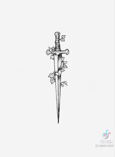 Dagger With Vines Tattoo, Fantasy Dagger Tattoo, Knife With Flowers Tattoo, Dagger Tattoo Ideas, Knife Reference, Feminine Dagger Tattoo, Rose Vine Tattoos, Thorn Tattoo, Gothic Tattoos