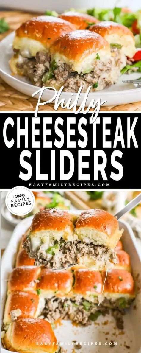 Cheese Steak Sliders, Philly Cheesesteak Sliders Recipe, Steak Sliders, Best Philly Cheesesteak, Philly Cheesesteak Sliders, Sliders Recipes Hawaiian Rolls, Easy Slider Recipes, Cheesesteak Sliders, Hawaiian Roll Sliders