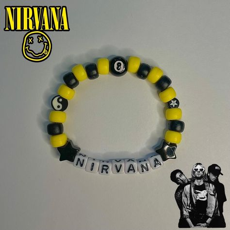 Nirvana Kandi Single 

- handmade by me! bracelet is... - Depop Nirvana Bracelet, Kandi Singles, Mental Stability, Kandi Bracelets, Bead Ideas, Paramore, Iron Maiden, Nirvana, Jewelry Ideas