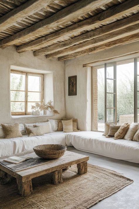 Create a warm and inviting living room by incorporating natural textures like wood, rattan, and linen. Pair these materials with neutral tones and lots of greenery to give the space an earthy, calming atmosphere. Add textured pillows and cozy throws for extra comfort. 🌿✨ Brown Linen Couch, Earthy Coastal Living Room, Neutral Organic Living Room, Earthy Neutral Living Room, Textured Pillows, Modern Hacienda, Organic Living Room, Earthy Living Room, Linen Couch