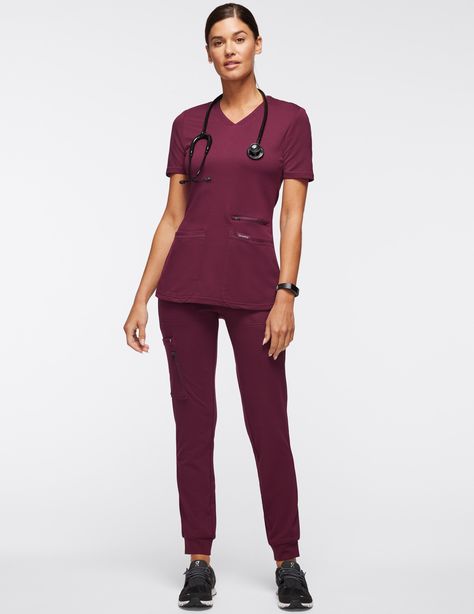 Women's 4-Pocket V-Neck Top in Slate - Medical Scrubs by Jaanuu Medical Scrubs Outfit, Scrubs Outfit, Medical Outfit, Lab Coats, Medical Uniforms, Womens Scrubs, Medical Scrubs, True Red, Color Free