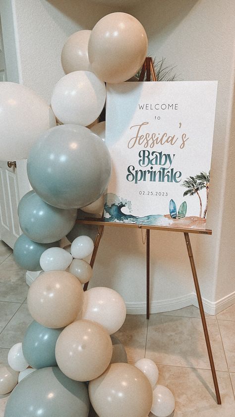 Surf Theme Baby Shower Boy, Baby On Board Shower Theme, Baby On Board Baby Shower Ideas, Surfer Baby Shower, Board Welcome Sign, Surfer Baby, Baby Surf, Ocean Baby Showers, Surf Baby